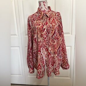 Jones New York Red and White Paisley Button-Down Shirt